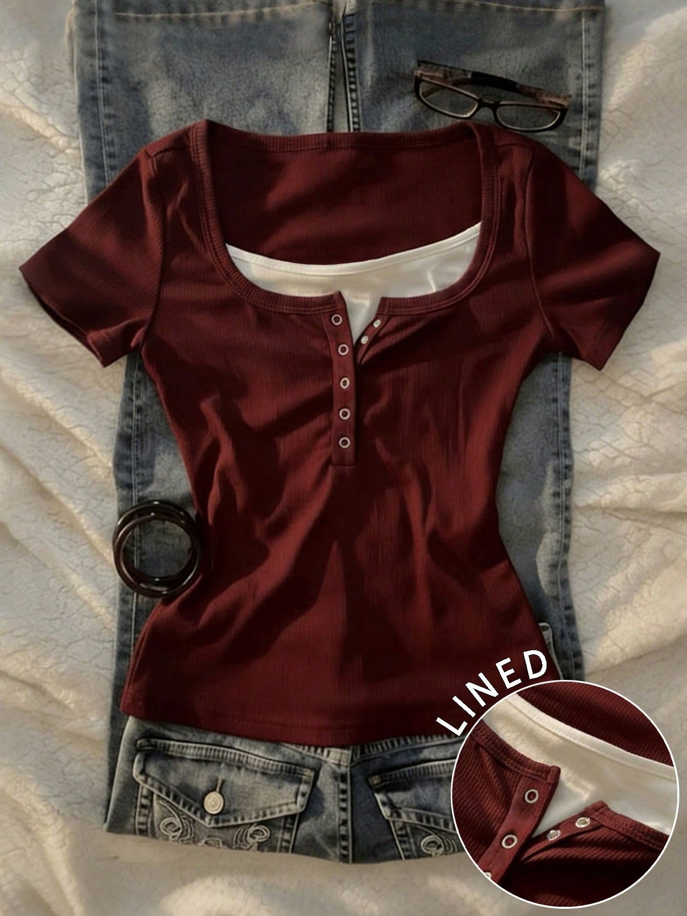 IslaSuriya 2 In 1 Wine Red Women Short Sleeve T-Shirt