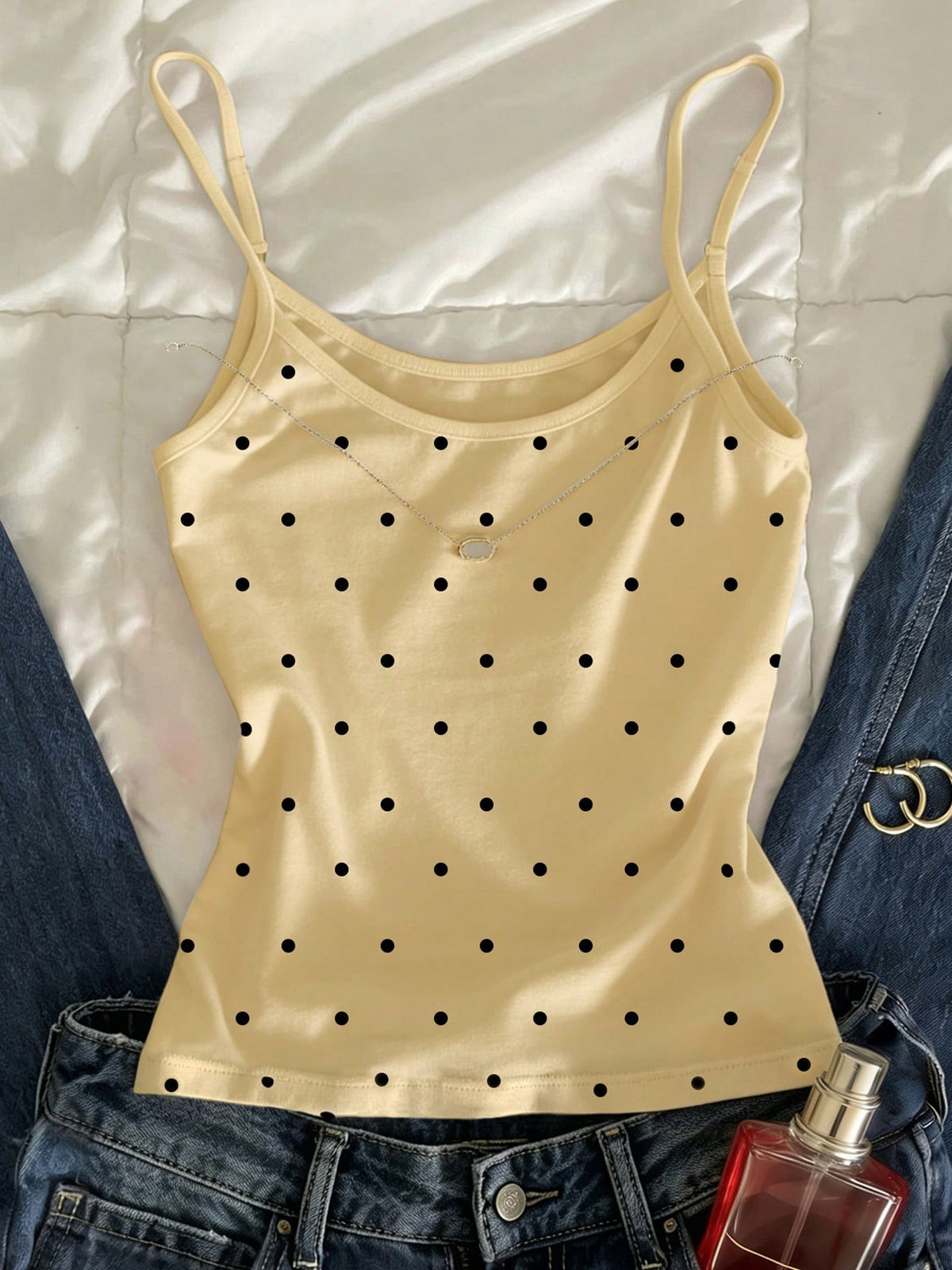 IslaSuriya Polka Dot Print Fitted Casual Sleeveless Tank Top For Summer
