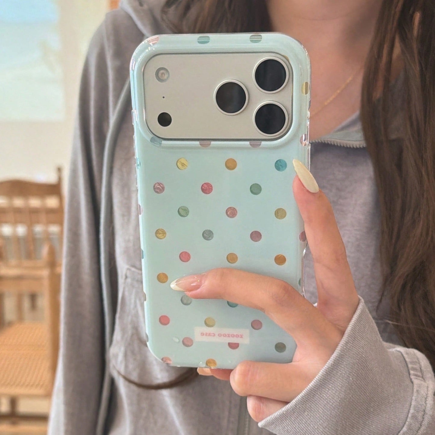 Korean Style Minimalist Round Edge Blue Base Colorful Polka Dot Phone Case Compatible With Apple 17 Pro Max, 16 Pro Max, Cute For Girls, Fashionable Compatible With Iphone 15 Pro, 14, 13