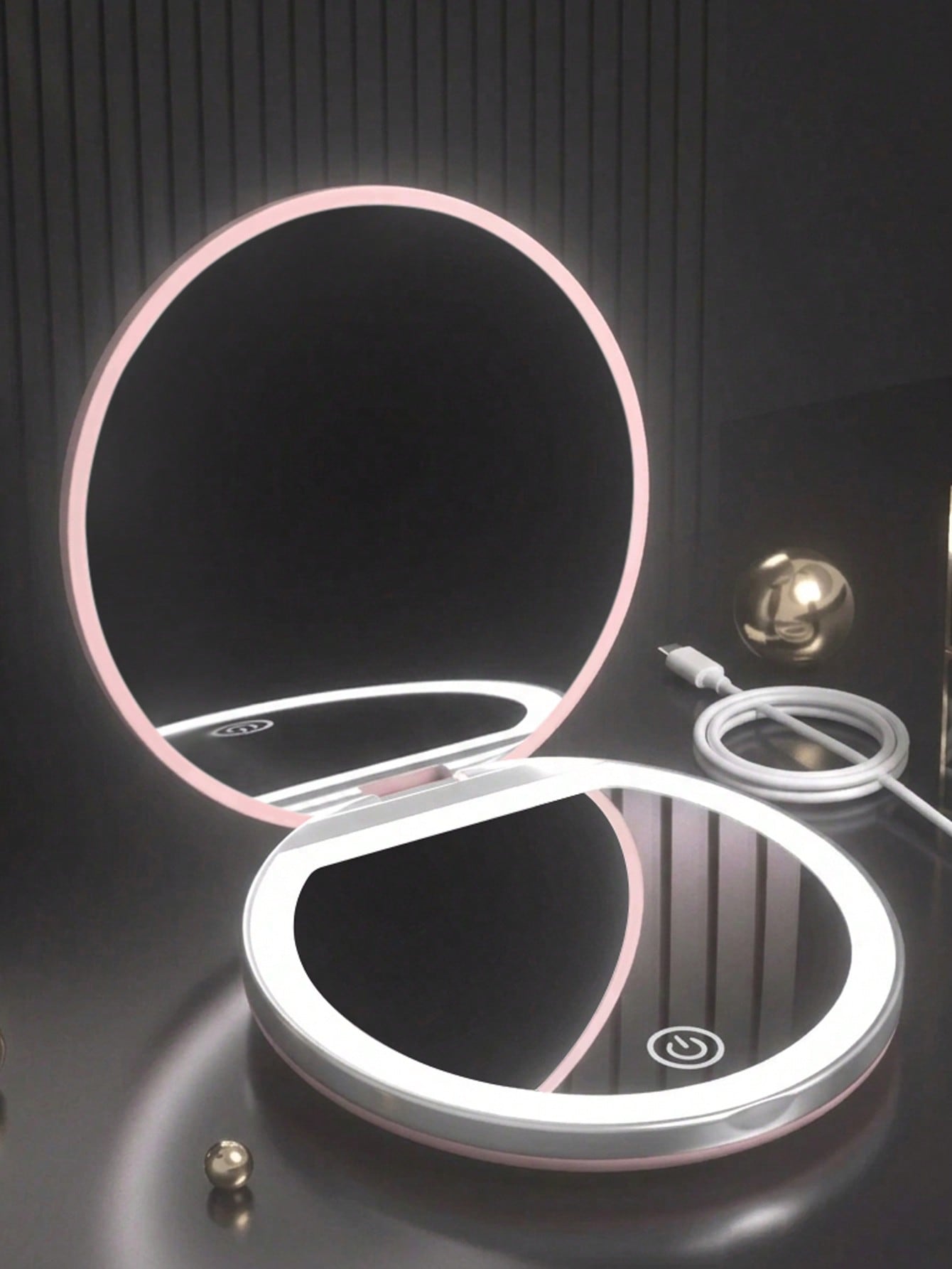 LED Makeup Mirror, Lighted Makeup Mirror, Portable Mini Makeup Mirror, USB Rechargeable LED Lighting Travel Makeup Mirror, Lighted Makeup Mirror, Dimmable Magnifying Folding Makeup Mirror, Touch Scree