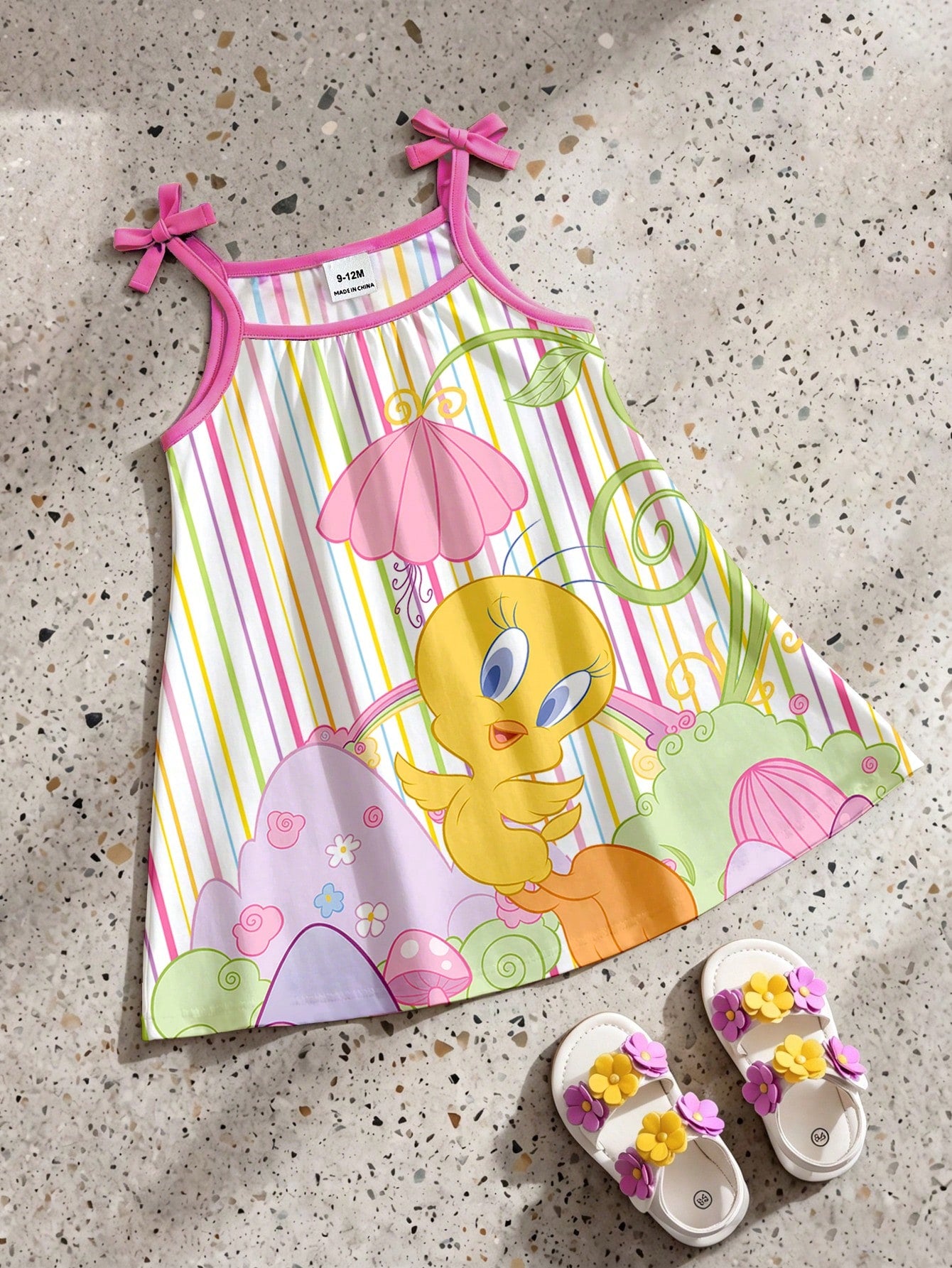 LOONEY TUNES X GraphicGems Baby Girl Colorful Striped Bowknot Sleeveless A-Line Dress