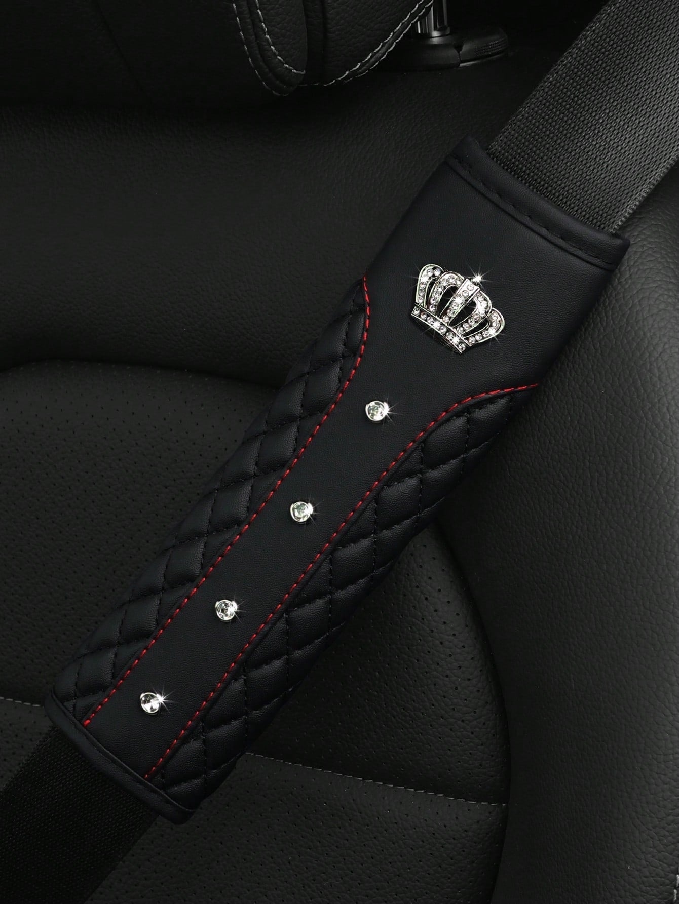 MEIKAXIU 1pc Blingbling Crown & Rhinestone Embedded Car Seat Belt Shoulder Pad, Comfortable & Pressure-Relieving, Anti-Squeezing & Safety Ensured