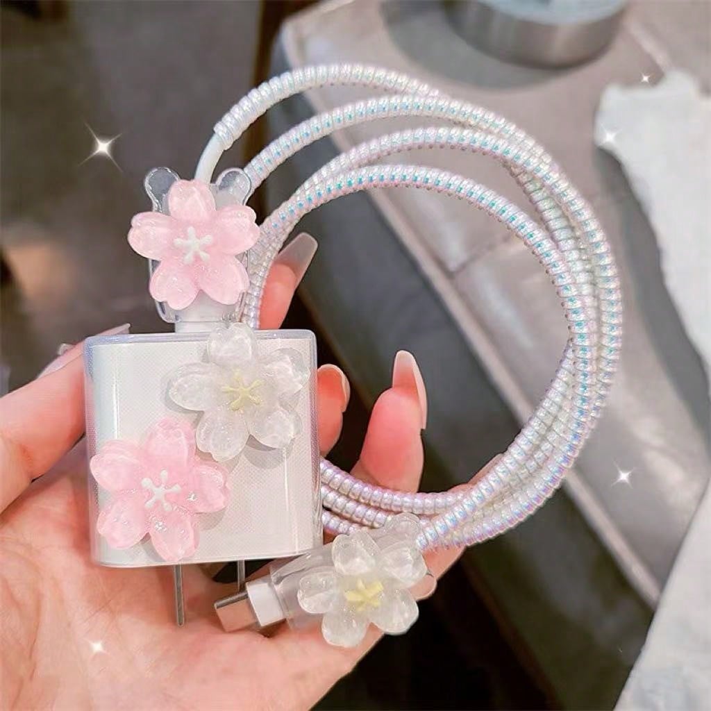 Minimalist Floral Charging Protector Case, Suitable For Apple 14/13/16/15 Series Fast Charging Adapter, 20W Charger Protector, Ideal Gift