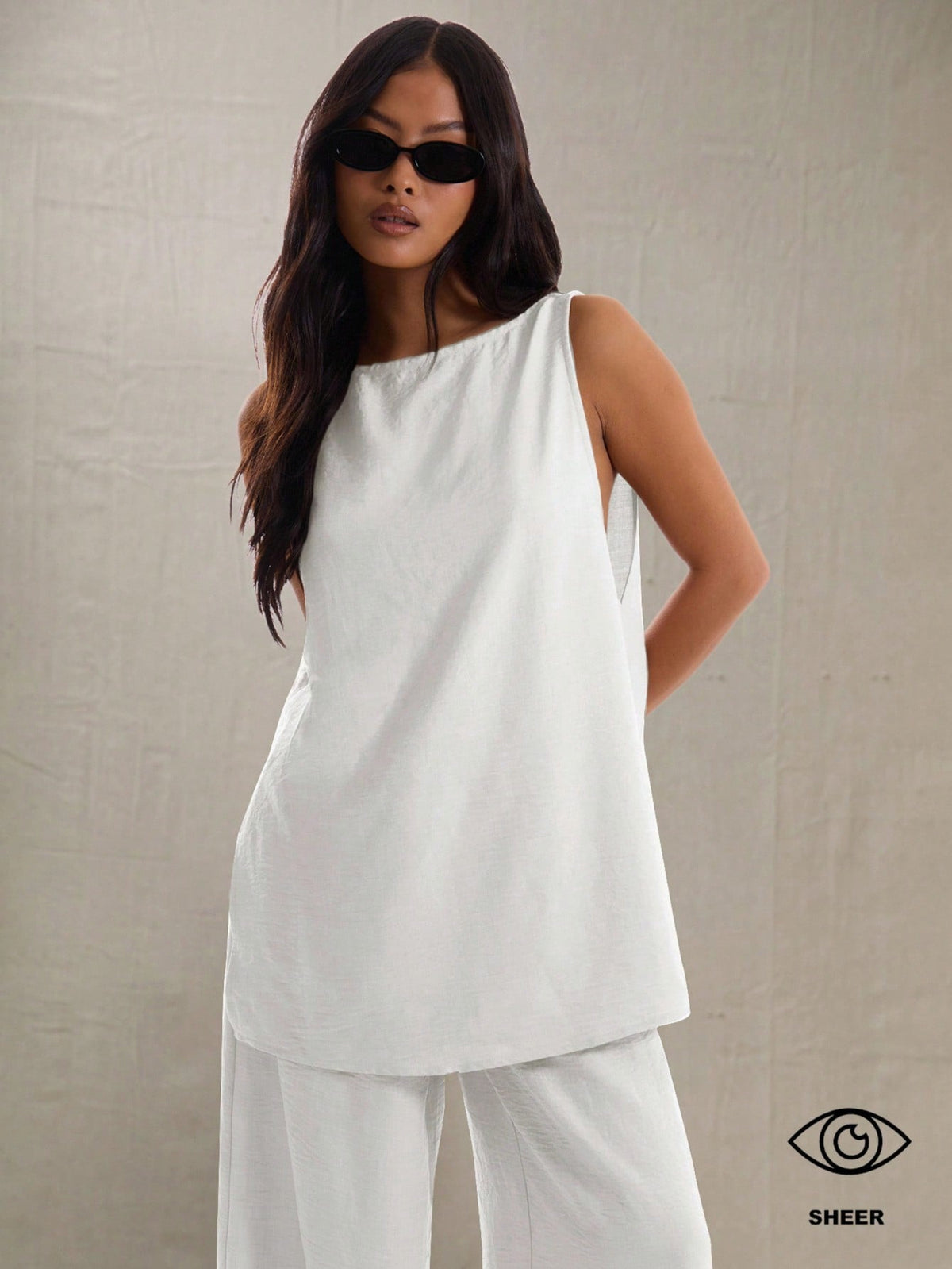 MUSERA Sleeveless Long Line Linen Feel Top Vacation Oversized Tee Holiday Beach Going Out Tops Wedding Guest Party Elegant Spring Summer Casual Mothers Day