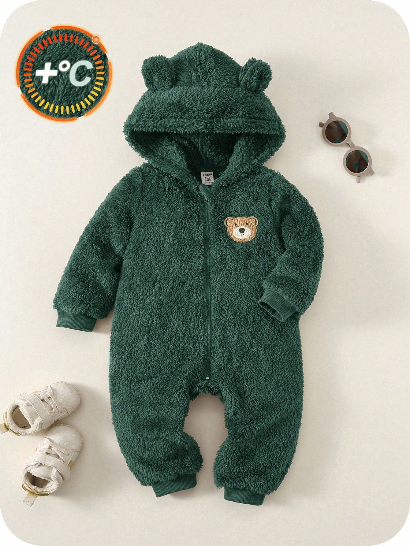 Newborn Baby Boy Baby Girl Cute Autumn/Winter Plush Brown Cartoon Bear Pattern Hooded Romper Unisex Baby Clothes Baby Winter Clothes