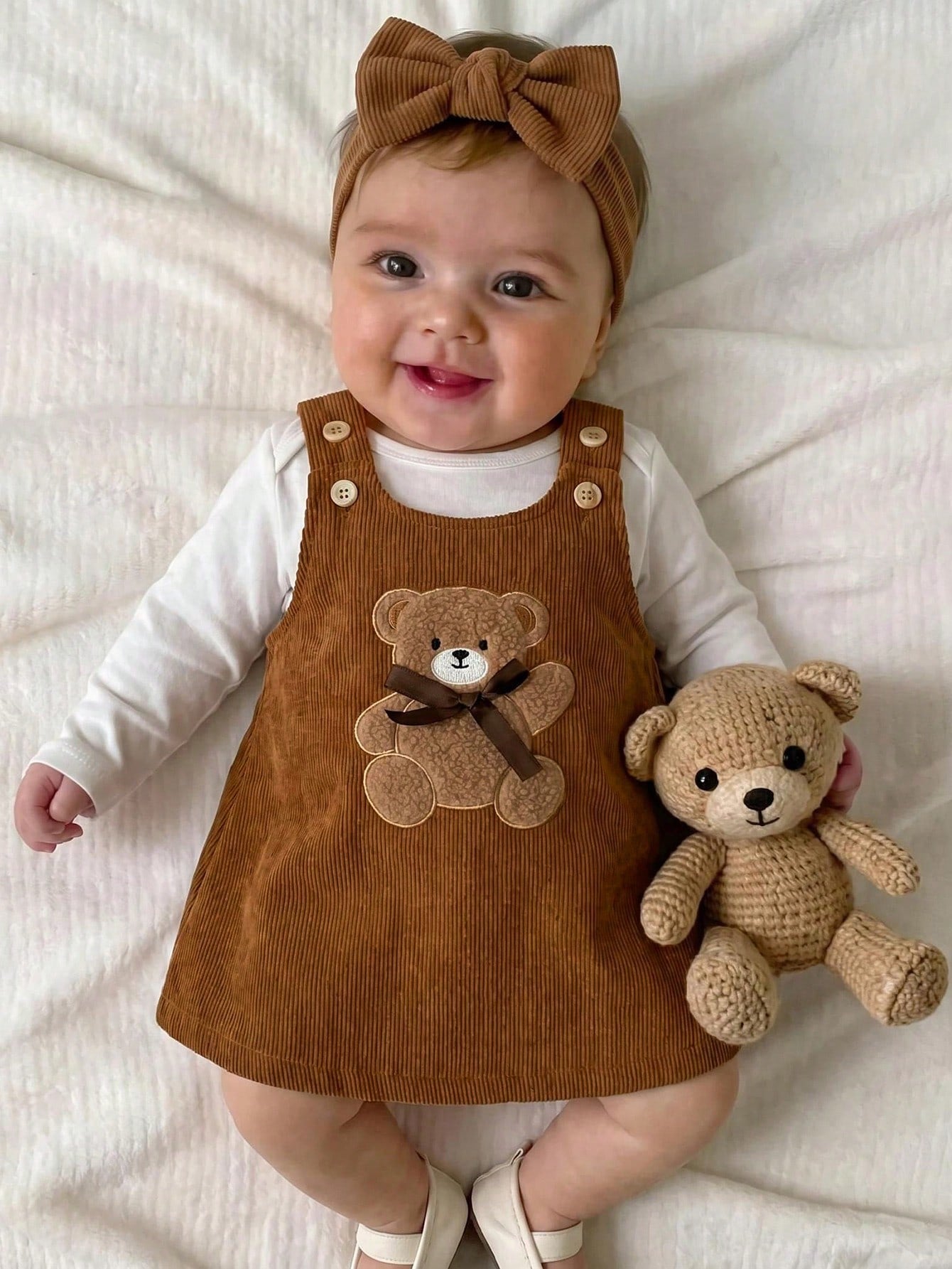 Newborn Baby Girl Cute Versatile Casual Cartoon Bear Pattern Dress