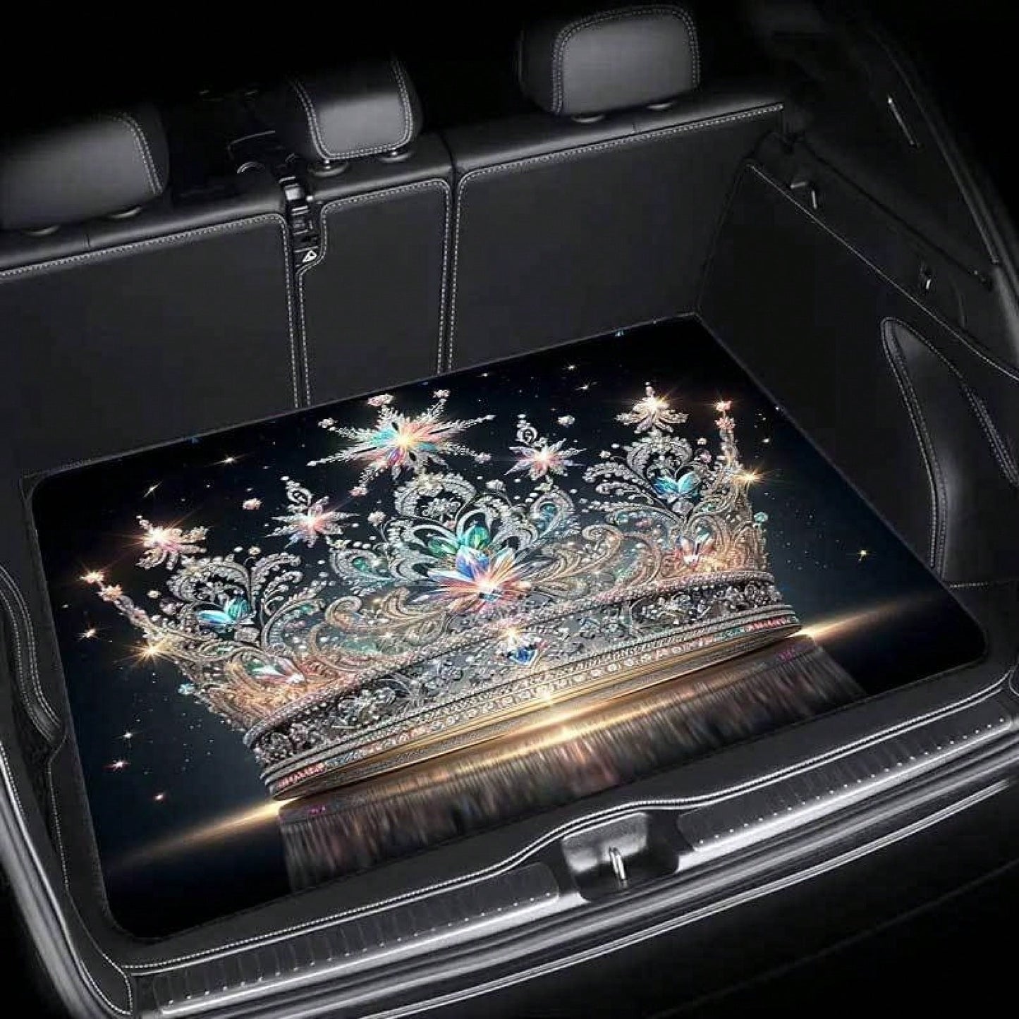 Of Luxury Crown Pattern Car Trunk Pad- Stylish Design Interior, Durable And Easy To Clean, Suitable Sedan SUVs, Essential Family Outings