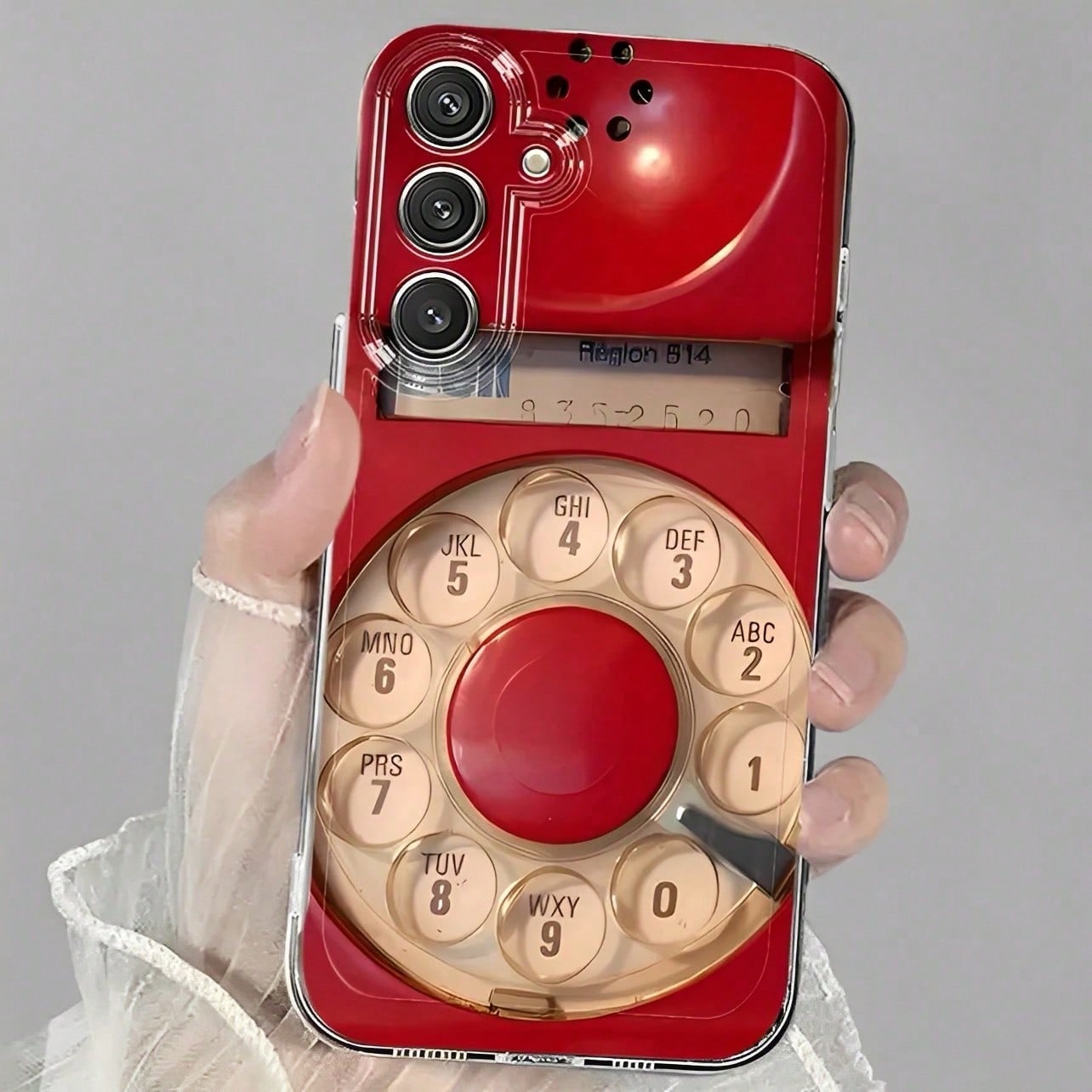 Old-Fashioned Red Rotary Telephone Pattern Transparent Phone Case Suitable For Compatible With IPhone 17,16, 15, 14, 13, 12, 11, Pro Max, Air, Plus, As Well As Galaxy S26/25/24/23/22/21 Ultra/FE/Edge