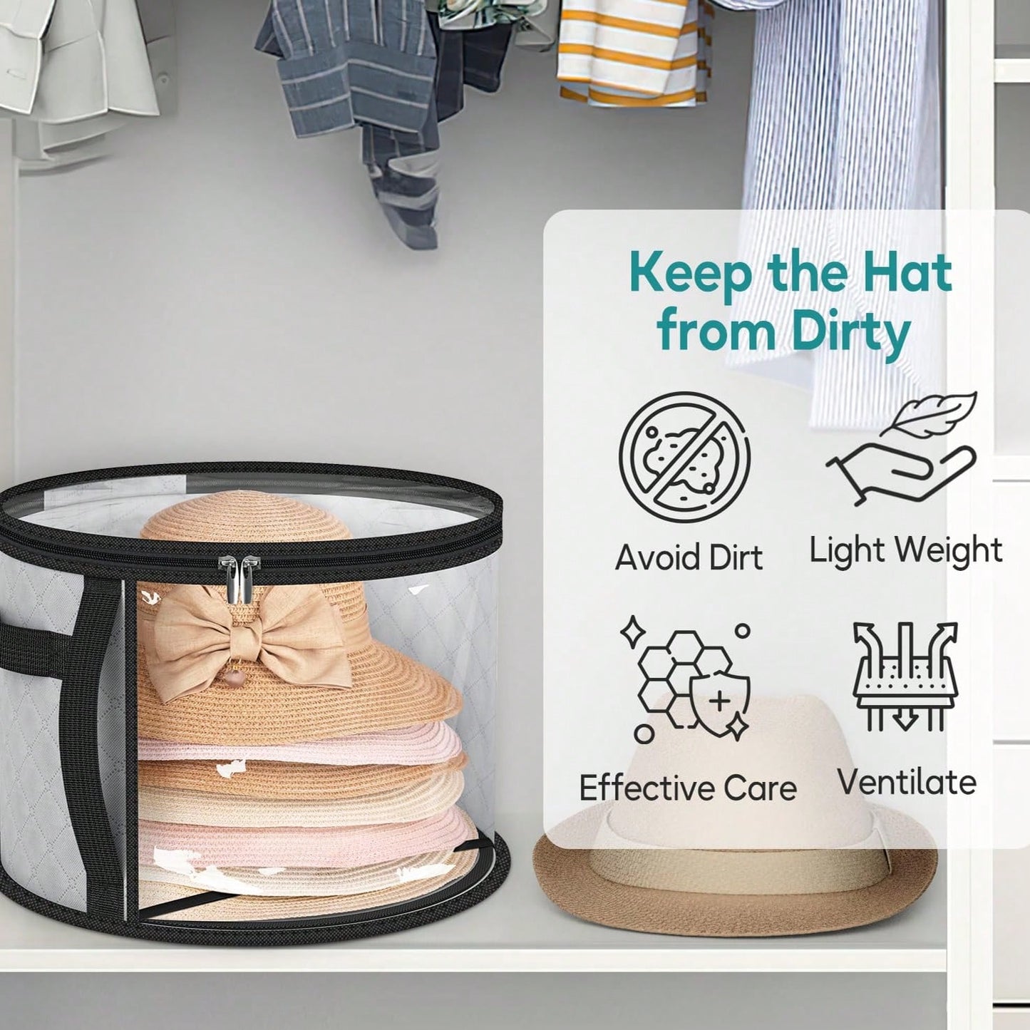 Oversized Clear Hat Storage Bag, Holds Up To 7 Caps Cowboy Hat Organizer For Closet, Wide Brims Hat Case With Carrying Handles