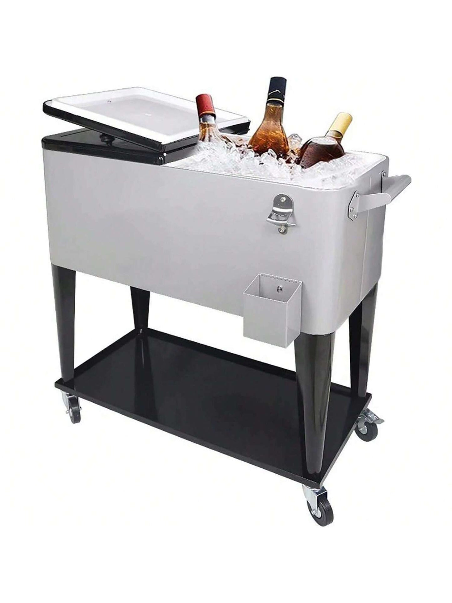 PetGirl Portable Rolling Cooler Ice Chest Cart Trolley For Outdoor Patio Deck Party Beer Cooler Cart Cover 80Quart Qt Rolling Cooler On Wheels Backyard Party Drink Beverage Bar Bottle Opener