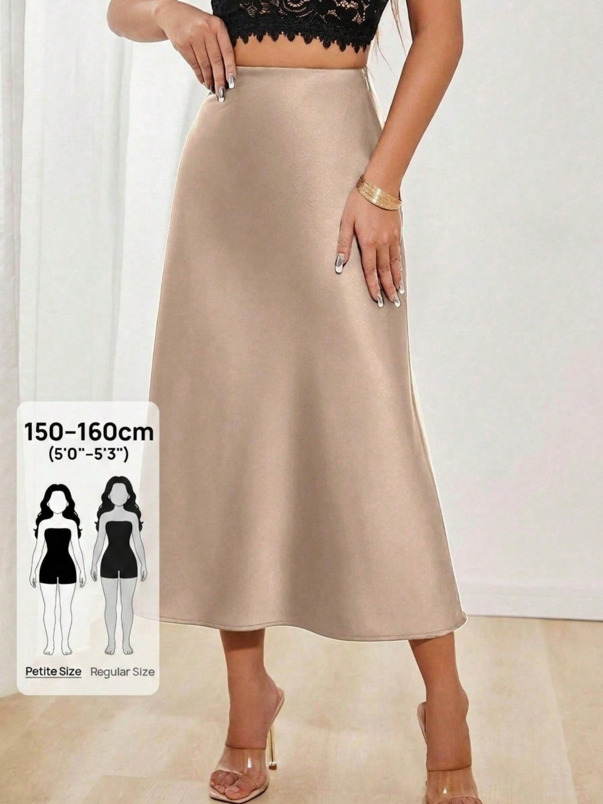 PETITE Women's Solid Color Mermaid Style Long Dress, Satin Material, Elegant Midi Dress Suitable For Women's Party And Daily Wear