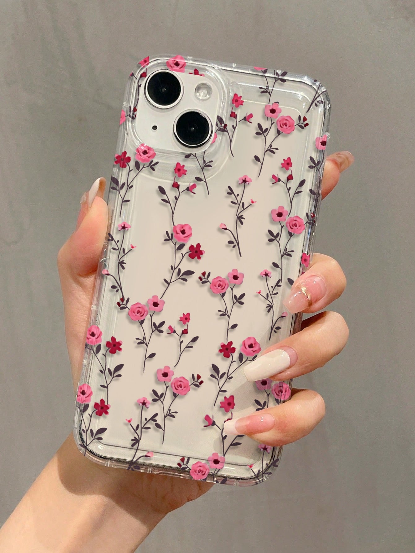 Pink Floral TPU Shockproof 1pc Airbag Full Screen Floral Branch Pattern Case Compatible With IPhone 16, 15, 14, 13, 12, 11 Pro Max And Series Waterproof Anti-Fall Scratch Resistant International Versi
