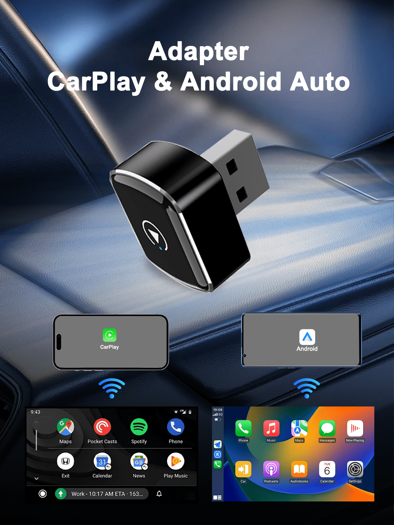 REMAX Wireless CarPlay Adapter Compatible With Apple CarPlay, Easy To Upgrade Wired CarPlay To Wireless, Instant Connectivity, Automatic Reconnect, Super Mini Car Play Dongle For IPhone Fit For Cars W