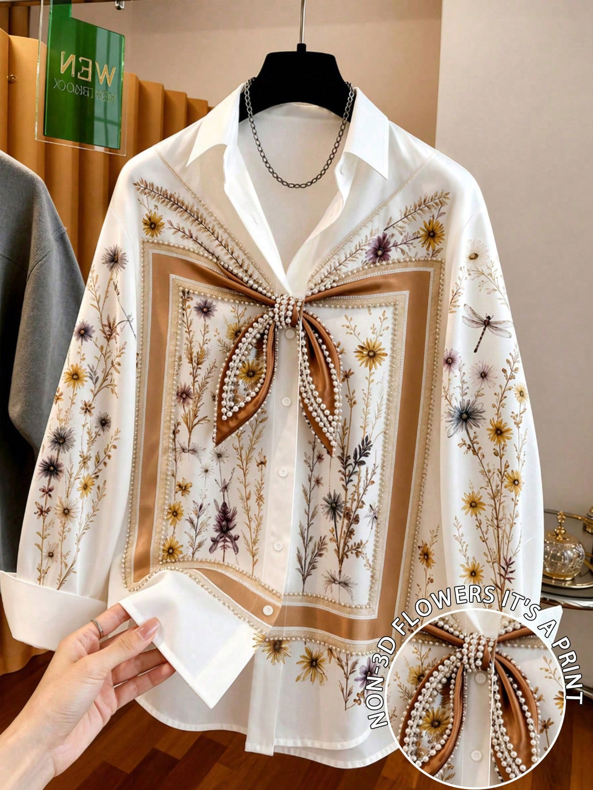 Resyla Women's 3D Floral Print Single-Breasted Long Sleeve Casual Shirt