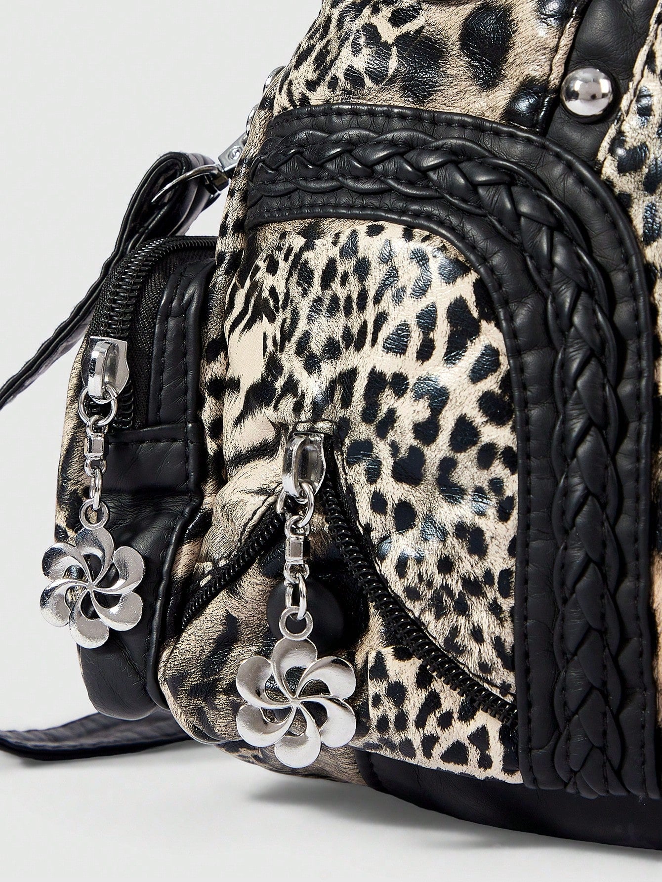 ROMWE Grunge Punk Fashion Women's Shoulder Bag Punk Leopard Print Women's Bag Women's Tote Bag Locomotive Hot Girl Bag Crossbody Women's Bag Commuter Women's Bag,Pink Bag