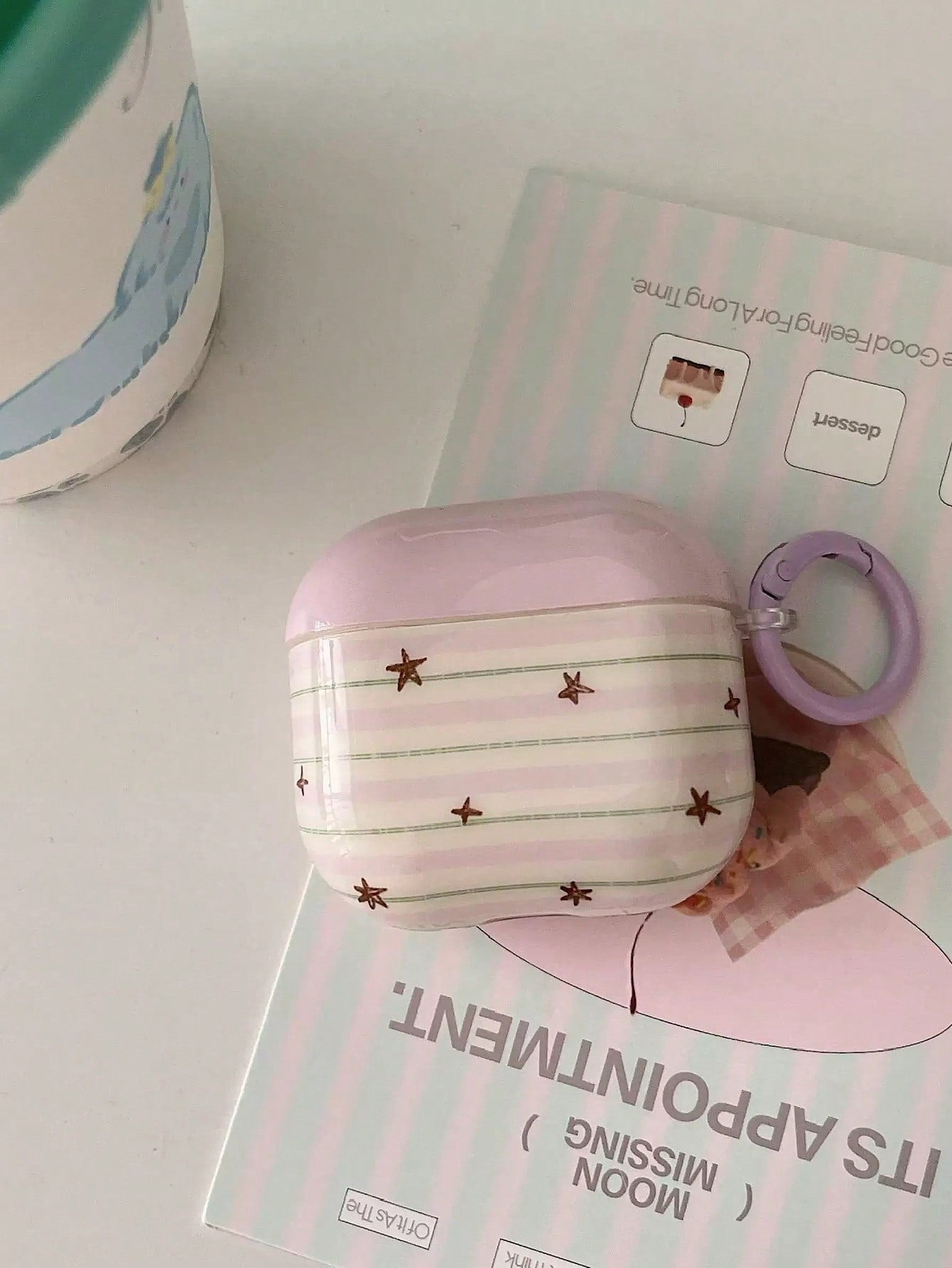 Shockproof Star Elements Purple Striped Star Pattern Earphone Case + Hanging Ring Compatible With Apple Pro 2/ Pro/ 4/ 3/ 2 Birthday