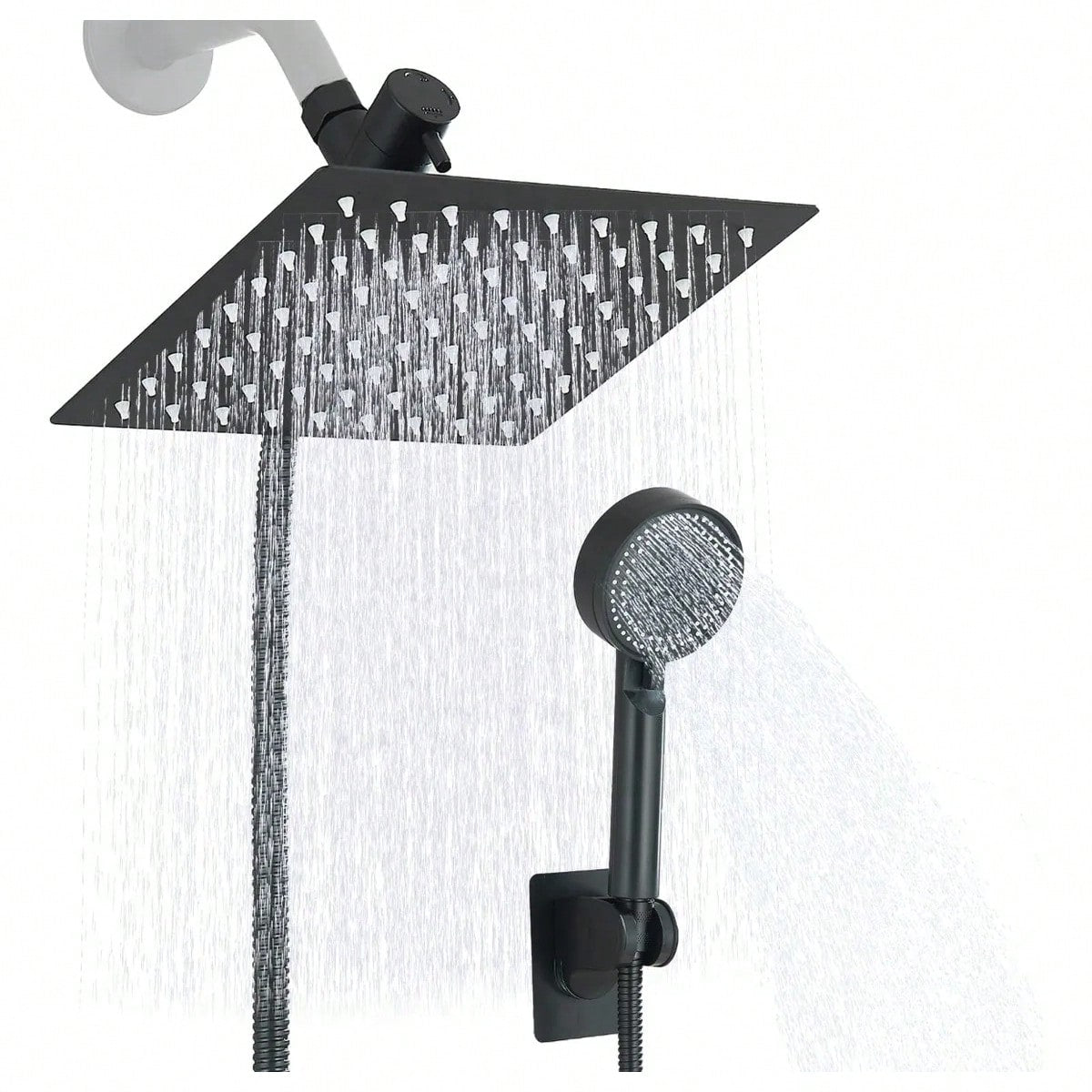 Shower Head Combo,8/10/12" Rain Square Shower Head With 9 Inch Adjustable Extension Arm And 3 Settings Handheld Spray,150cm Long Hose,Wall-Mounted,Adjustable Height, Home Bathroom Decor,Shower Acce