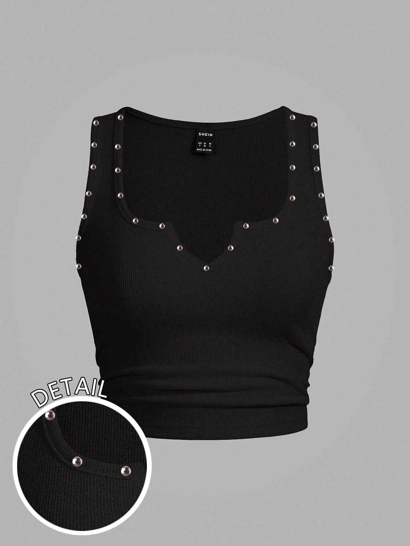 Slaydiva Women's Plus-Size Black Ribbed Cropped Tank Top,Studded Iron-On Patches,Summer Kawaii Style For Night Out Club,Music Festivals,Parties,Casual Outings