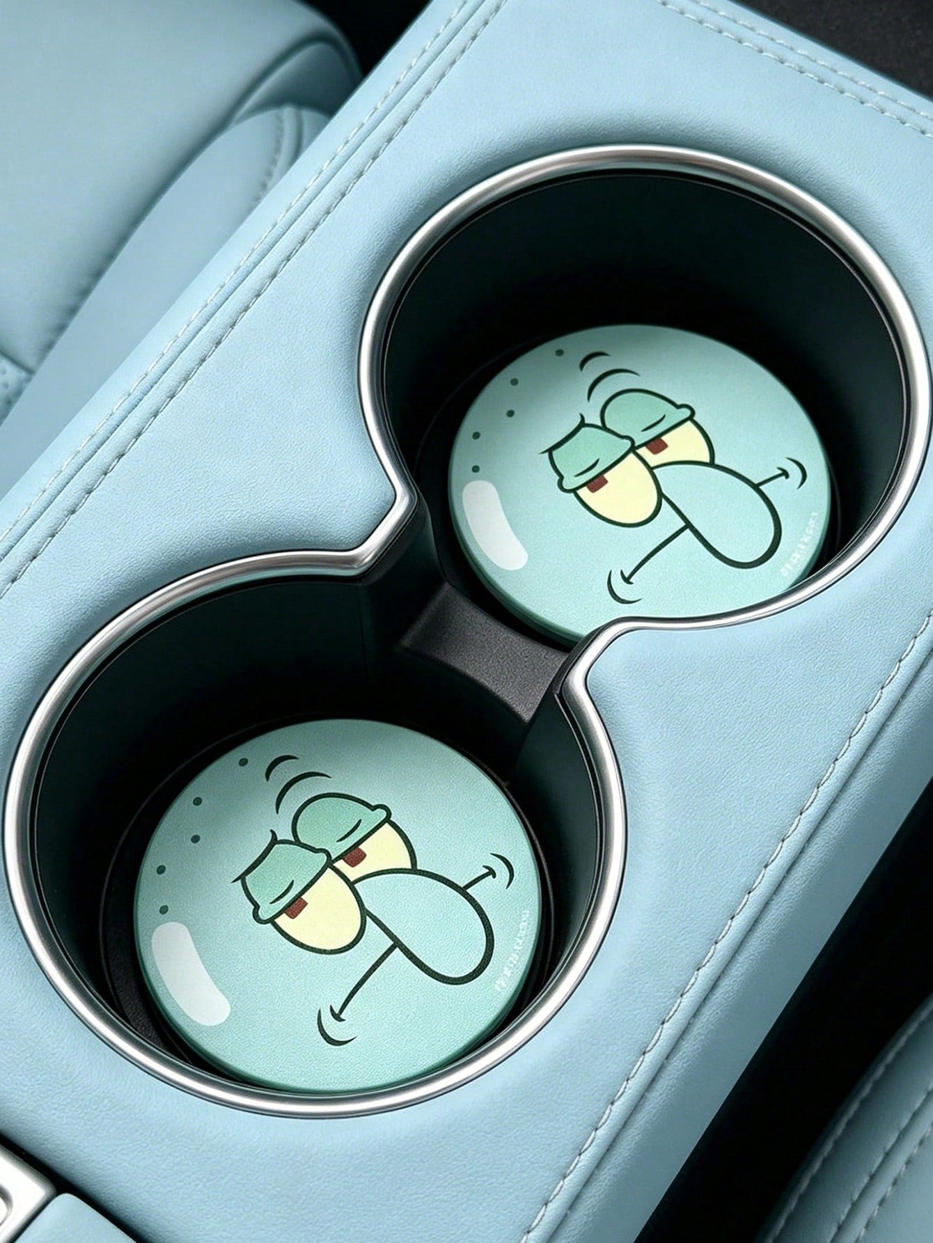 SpongeBob SquarePants| PU Leather Car Coaster, Shockproof, Universal, Stylish, Can Be Placed In Car Cup Holder, Also Usable As Car Or Home Office Coaster, Underwater World, Sponge, P Atrick Sta