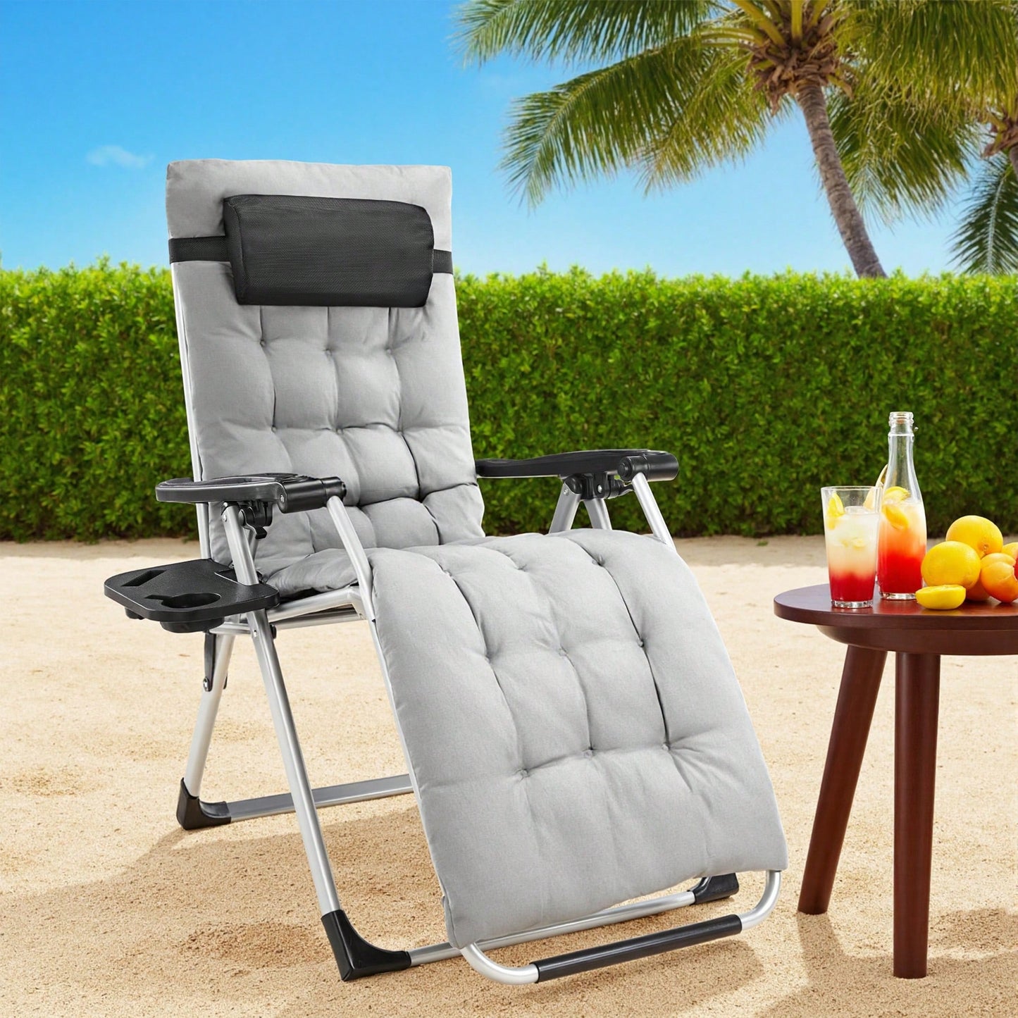 Sweetcrispy Zero Gravity Chair, Reclining Camping Lounge Chair, Reclining Patio Chairs With Cup Holder Trays And Removable Cushion, Folding Recliner For Indoor And Outdoor