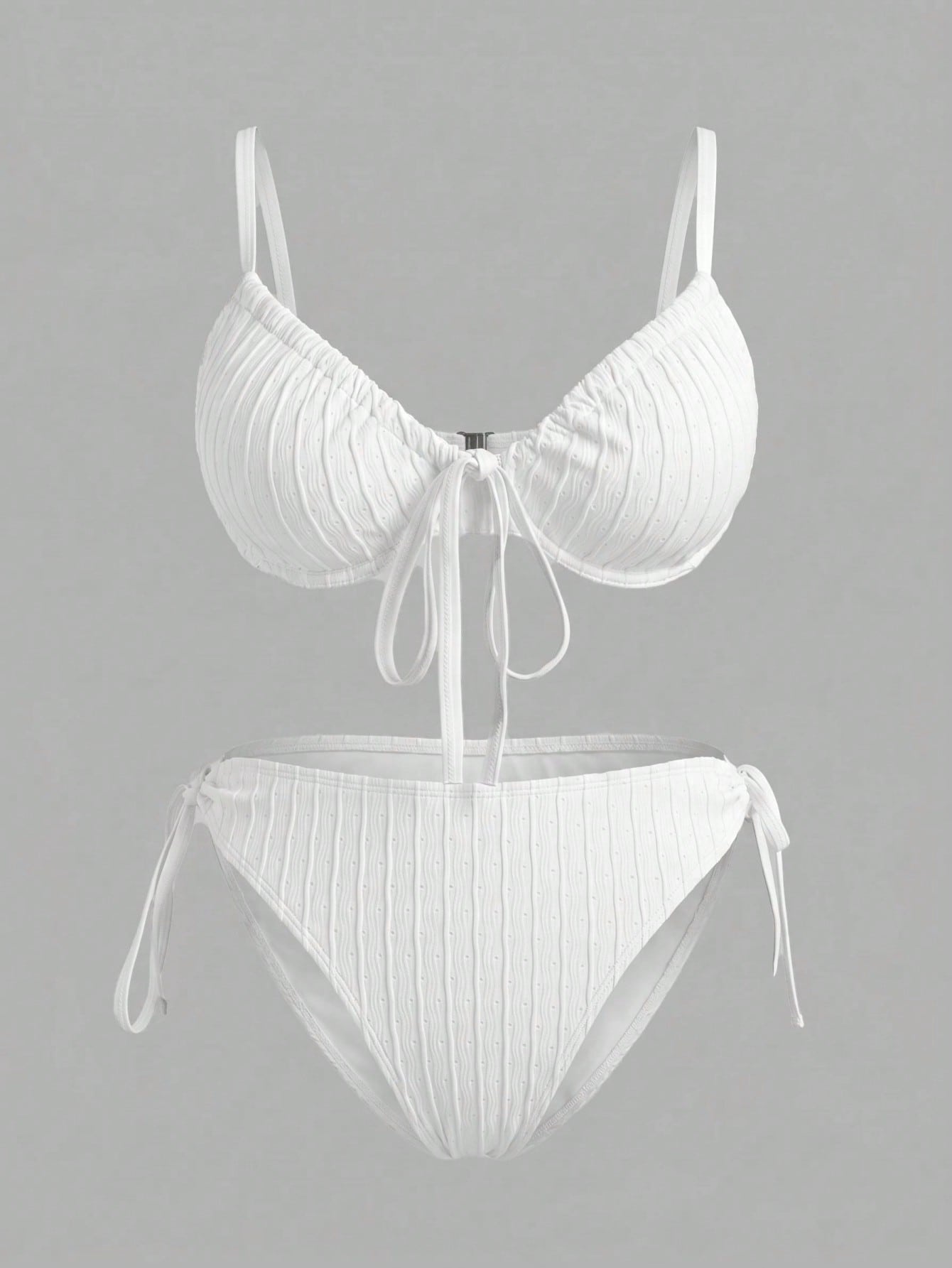 Sweetra CURVE Plus Size Women Underwired Lace-Up Casual Vacation Bikini Set For Summer Beach White