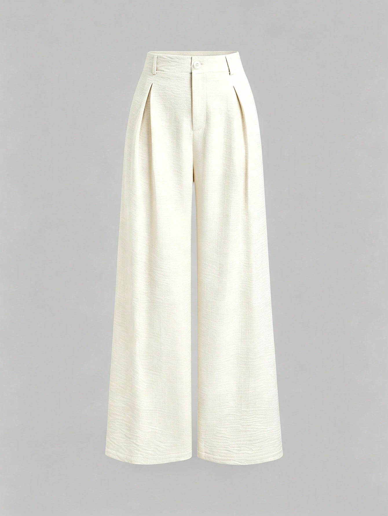 Sweetra Women's New Fashion Versatile Retro Elegant Color Woven Faux Linen Pleated Wide Leg Long Pants