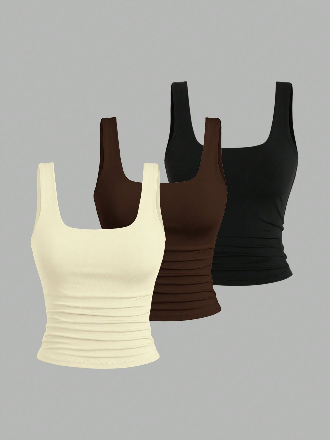 Sweetra Women's Solid Color Square Neck Pleated Casual Versatile Tank Top