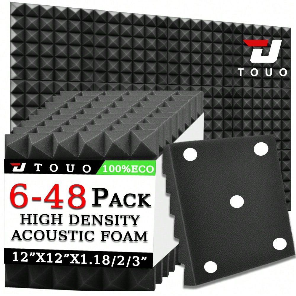 TOUO Acoustic Panels 6-48pcs Pyramid Shaped Sound Absorbing Foam Panels For Media Room Rehearsal Room Wall Treatment Decoration