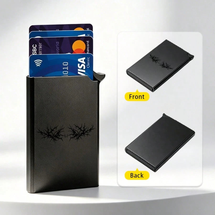 Ultra-Thin Metal RFID-Blocking Card Holder With Deer Antler Print, Automatic Pop-Up Textured Credit Card Wallet