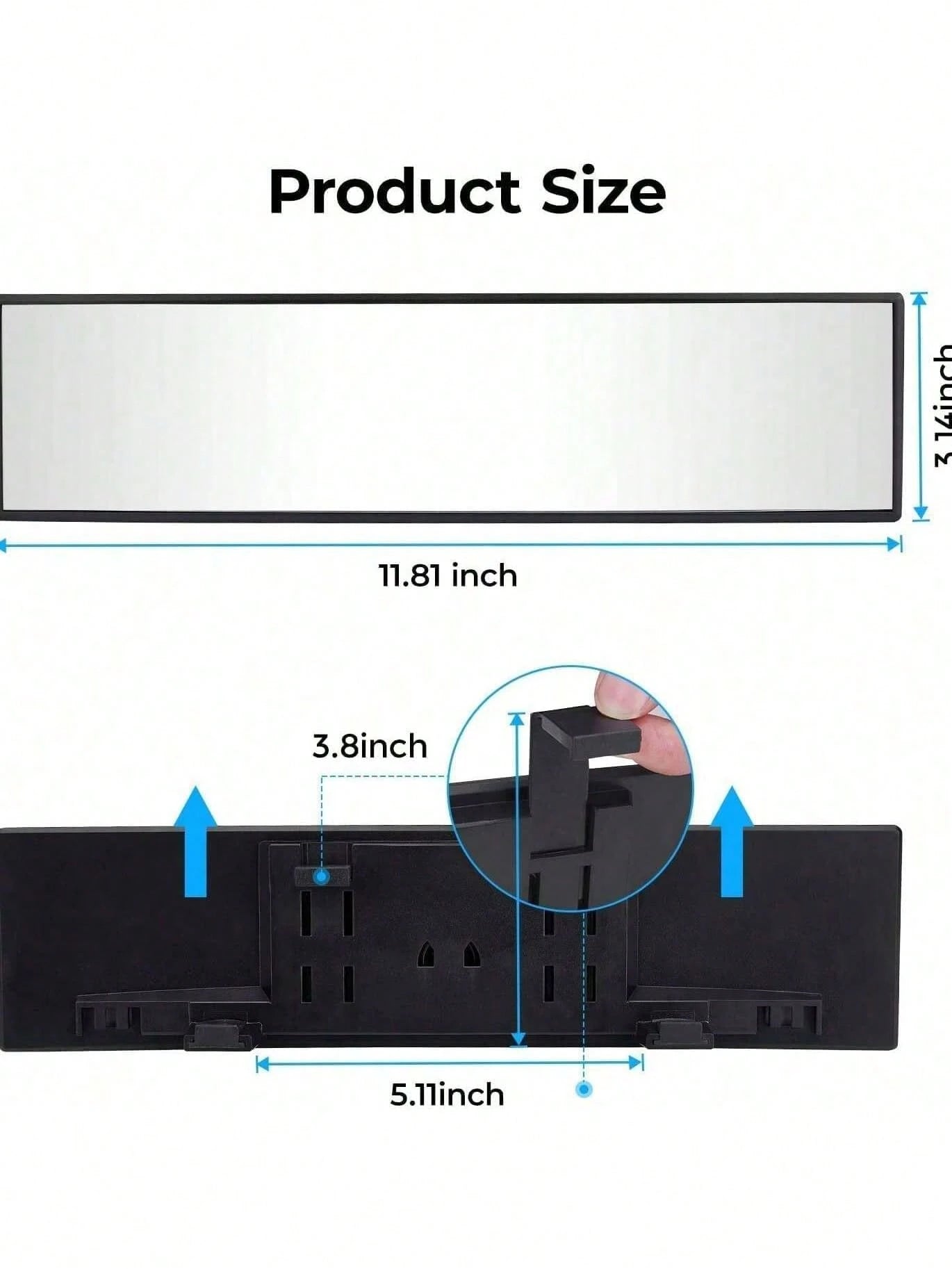 Universal 11.81 Inch Panoramic Convex Real View Mirror For Car SUV Trucks Reversible Passengers High-Quality Glass Anti-Fall Design Easy Install Rearview Mirror