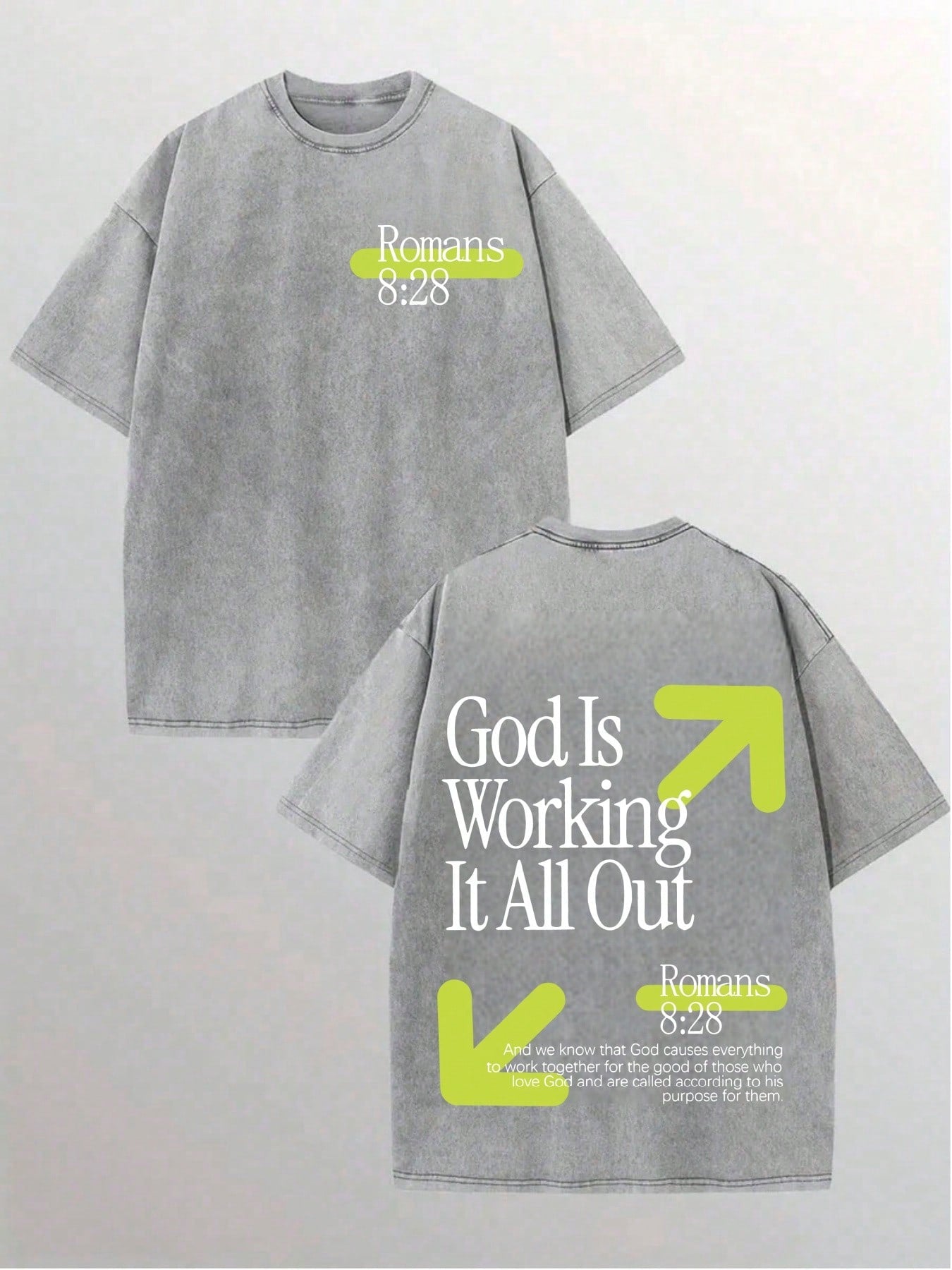 Vintage Washed T-Shirt Double Sided Printed (230 Pure Cotton T-Shirt) God Is Working It All Out Romans Graphic, Comfortable, Fashionable T-Shirt