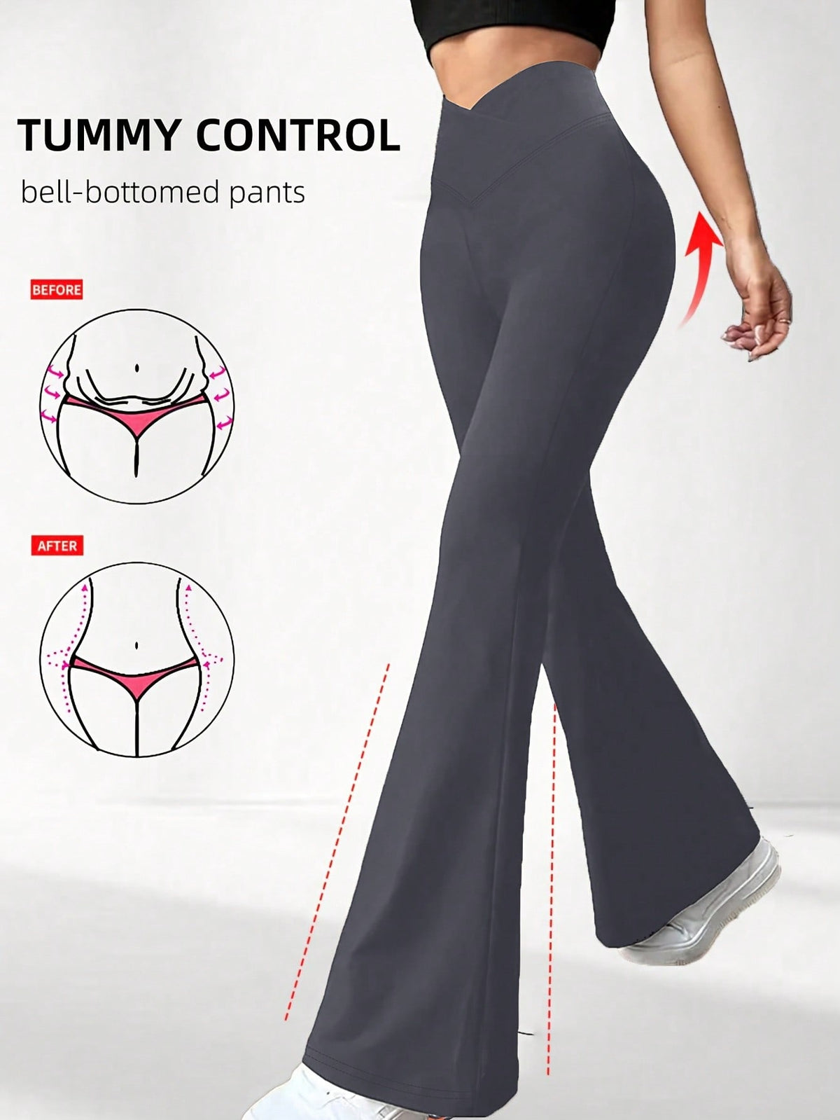 Women's Criss-Cross Waist Flare Leggings, Elastic Polyester Solid Color Sports Yoga Pants, Criss-Cross Waist Personalized Casual Long Pants, Suitable For All Seasons Solid Color Tight Sports Pants, Kn