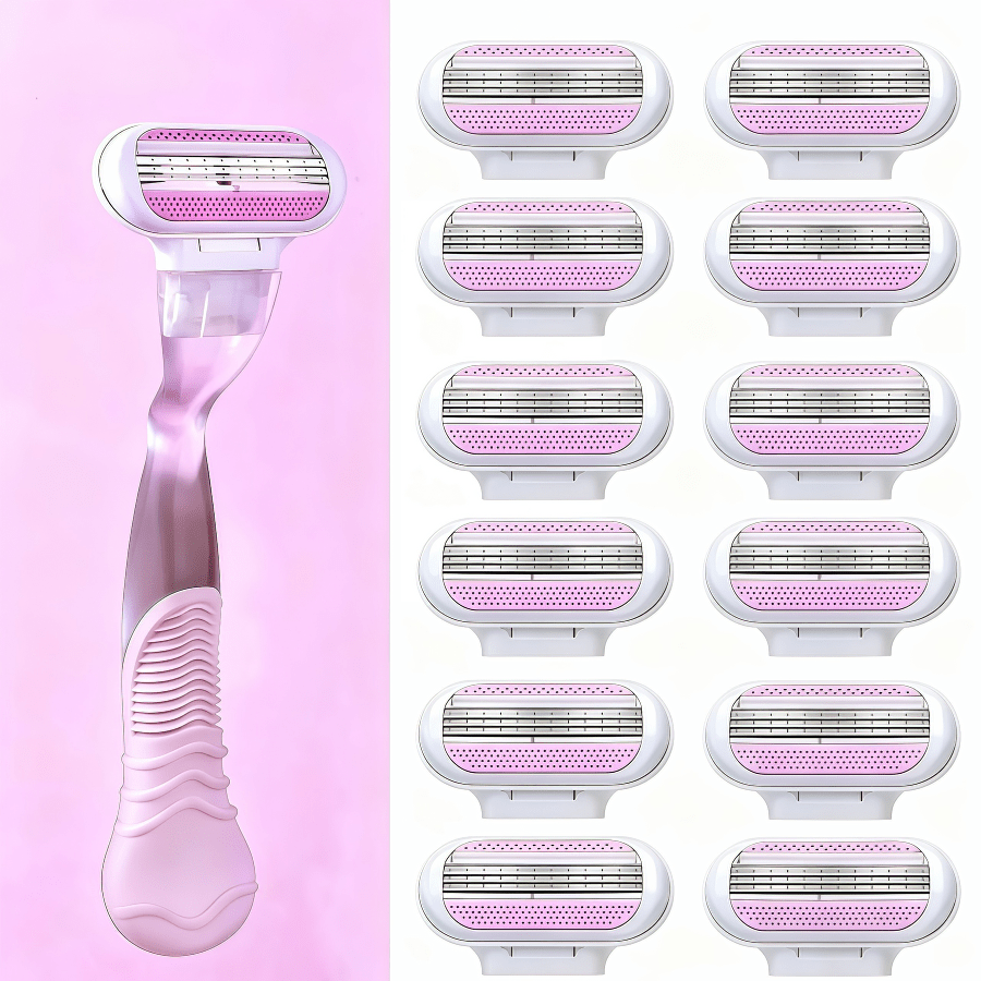 Women's Manual Hair Removal Razor, 3-Layer Stainless Steel Blades, Replaceable Safety Razor Head, Pink Handle, Makes You Look Younger And More Beautiful