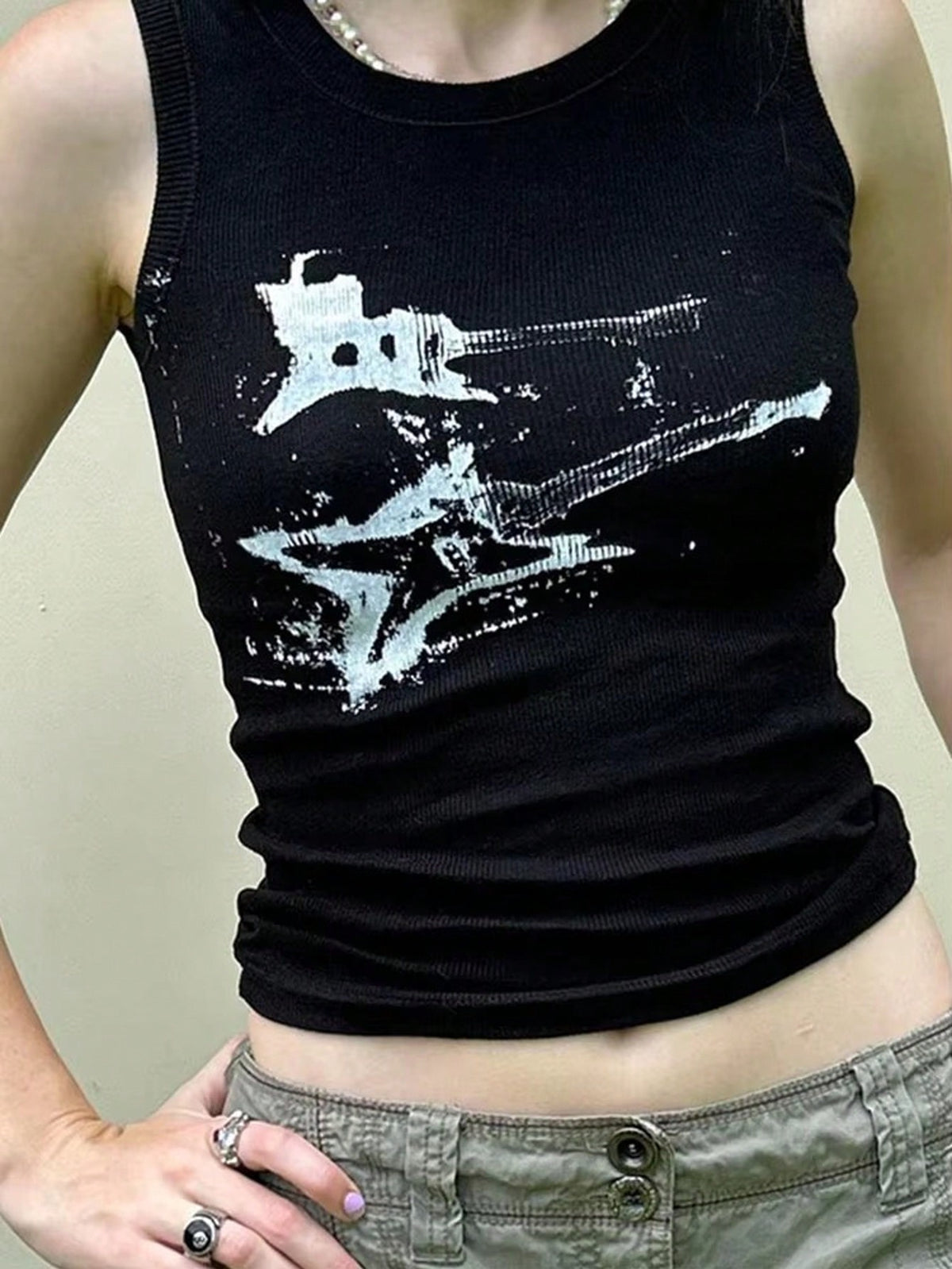 Women's Solid Color Minimalist Y2K Gothic 90s Street Guitar Music Retro Slim Fit Cropped Sleeveless Top Casual Vacation Black Summer