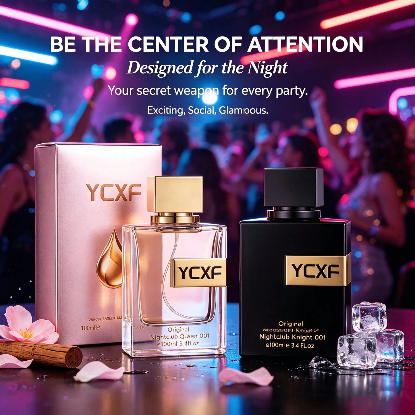 YCXF Party Carnival Perfume Set, Unisex, 3.38 Ounces, Pink Floral And Fruity Scent, For Women, Black Moringa Scent, For Men, Couple's Perfume Gift Set