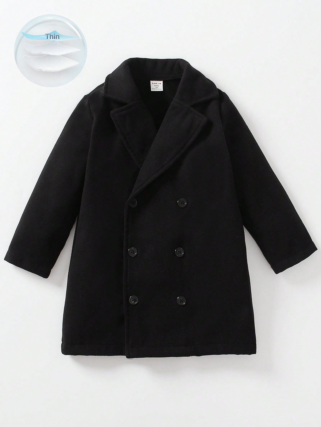 Young Boy Lapel Neck Double Breasted Overcoat