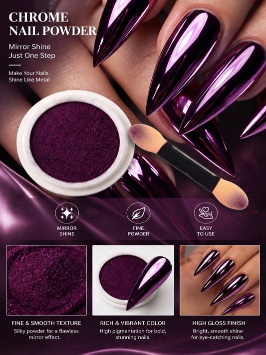 0.5g/Bottle Purple Mirror Nail Powder, Metallic Glossy Nail Art, Fine Texture Nail Decoration Powder For Creating Mirror Effect Nails, DIY Nail Salon Nail Accessories