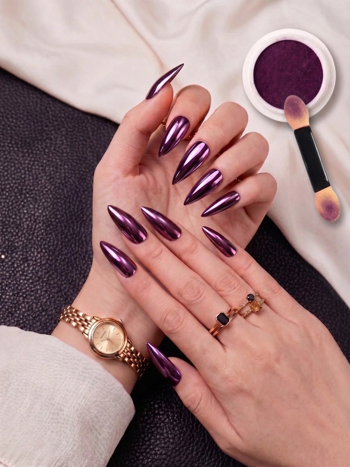 0.5g/Bottle Purple Mirror Nail Powder, Metallic Glossy Nail Art, Fine Texture Nail Decoration Powder For Creating Mirror Effect Nails, DIY Nail Salon Nail Accessories