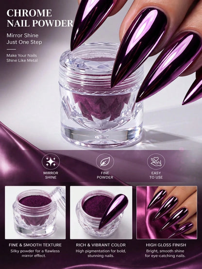0.5g/Bottle Purple Mirror Nail Powder, Metallic Glossy Nail Art, Fine Texture Nail Decoration Powder For Creating Mirror Effect Nails, DIY Nail Salon Nail Accessories