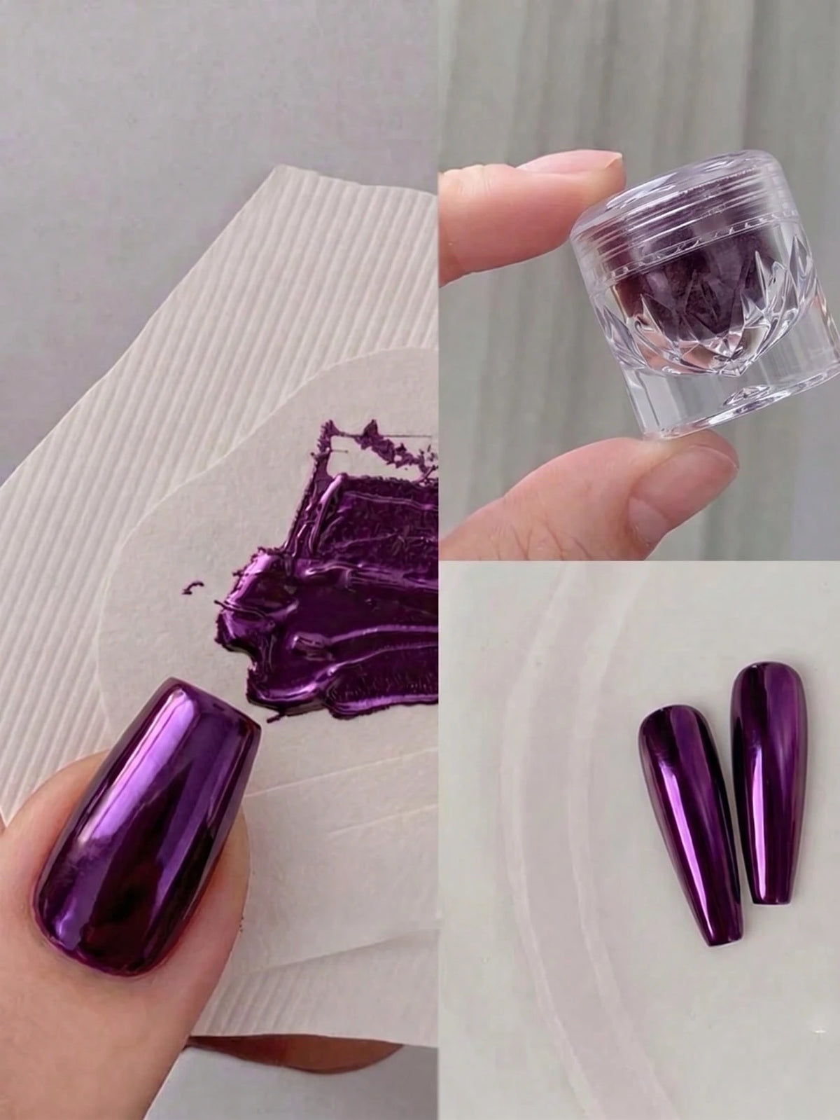 0.5g/Bottle Purple Mirror Nail Powder, Metallic Glossy Nail Art, Fine Texture Nail Decoration Powder For Creating Mirror Effect Nails, DIY Nail Salon Nail Accessories