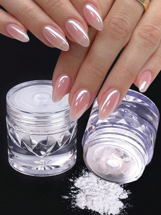 0.5g/Box Glazed Donut Pearlescent Chrome Powder 1PC Chrome Nail Powder Ice Transparent Aurora Chrome Nail Powder, High-Gloss Pearlescent Iridescent Glitter Powder Metallic Pigment