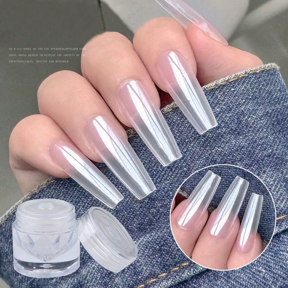 0.5g/Box Glazed Donut Pearlescent Chrome Powder 1PC Chrome Nail Powder Ice Transparent Aurora Chrome Nail Powder, High-Gloss Pearlescent Iridescent Glitter Powder Metallic Pigment