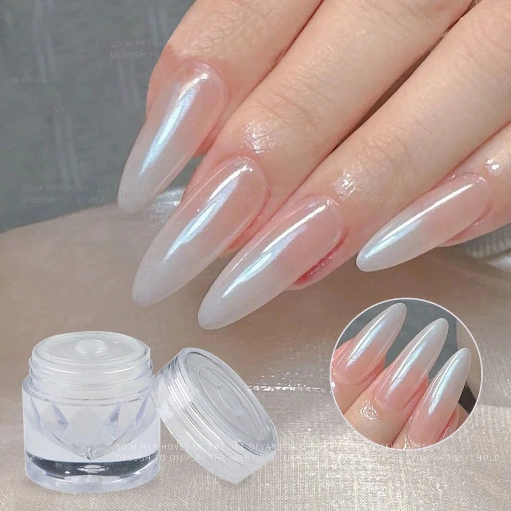 0.5g/Box Glazed Donut Pearlescent Chrome Powder 1PC Chrome Nail Powder Ice Transparent Aurora Chrome Nail Powder, High-Gloss Pearlescent Iridescent Glitter Powder Metallic Pigment