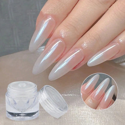 0.5g/Box Glazed Donut Pearlescent Chrome Powder 1PC Chrome Nail Powder Ice Transparent Aurora Chrome Nail Powder, High-Gloss Pearlescent Iridescent Glitter Powder Metallic Pigment