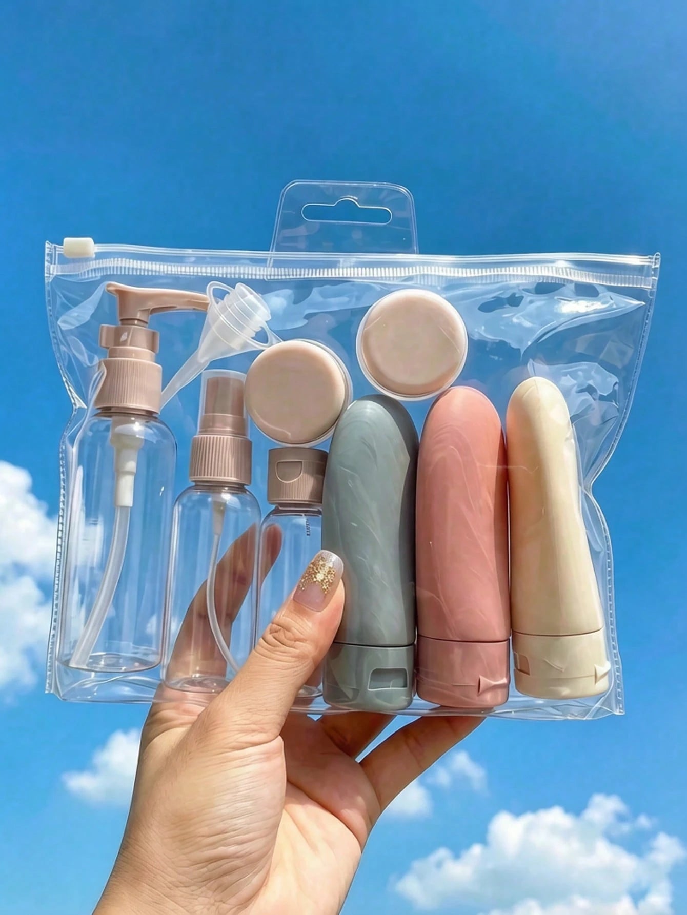 1/11pcs Macaron Color Travel Refillable Dispenser Bottle Set, Includes Funnel And Scraper, Leak-Proof Space-Saving Easy To Fill, Suitable For Business Trips, Camping, Vacation, Office Workers, Student