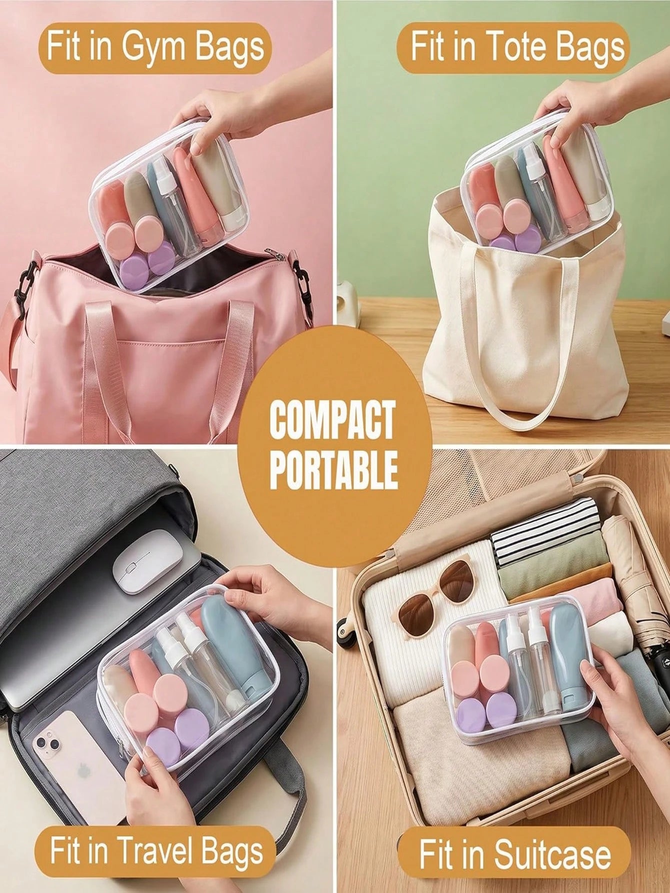 1/11pcs Macaron Color Travel Refillable Dispenser Bottle Set, Includes Funnel And Scraper, Leak-Proof Space-Saving Easy To Fill, Suitable For Business Trips, Camping, Vacation, Office Workers, Student