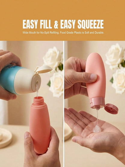 1/11pcs Macaron Color Travel Refillable Dispenser Bottle Set, Includes Funnel And Scraper, Leak-Proof Space-Saving Easy To Fill, Suitable For Business Trips, Camping, Vacation, Office Workers, Student