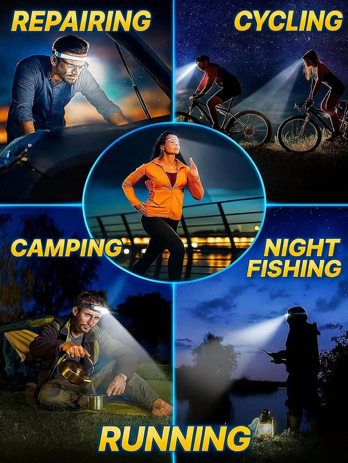 1/2/3 Packs Rechargeable LED Headlamps – High-Power USB Headlights COB Floodlight & Motion Sensor – Super Bright, Adjustable Beam, Water-Resistant – Ideal For Camping, Work, Fishing, Biking, Running