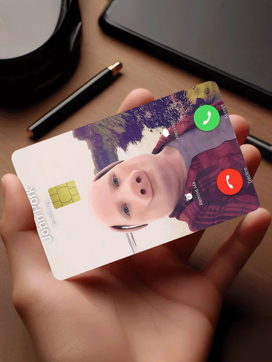 1/2/4/5/10pcs "John Pork" Phone Call Credit Card Decorative Stickers, Funny Call Interface PVC Card Creative Personalized Ultra-Thin Wear-Resistant Protective Cover, Unisex, Suitable For Small Chip Ca