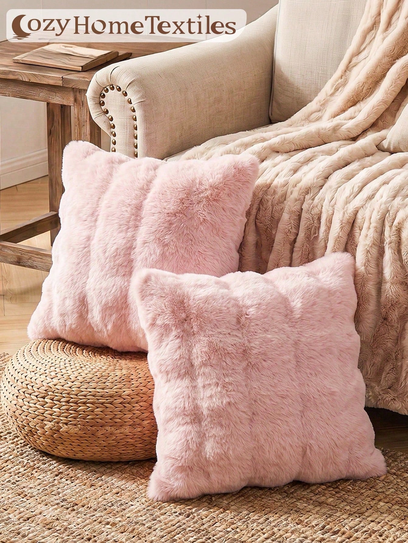 1/2/4pcs Blush Pink Luxury Faux Rabbit Fur Pillow Covers, Without Pillow Insert, Warm Soft & Comfortable, Fluffy Plush Home Decor Cushion Covers, For Living Room Sofa, Bedroom Bed, Large Decorative Pi